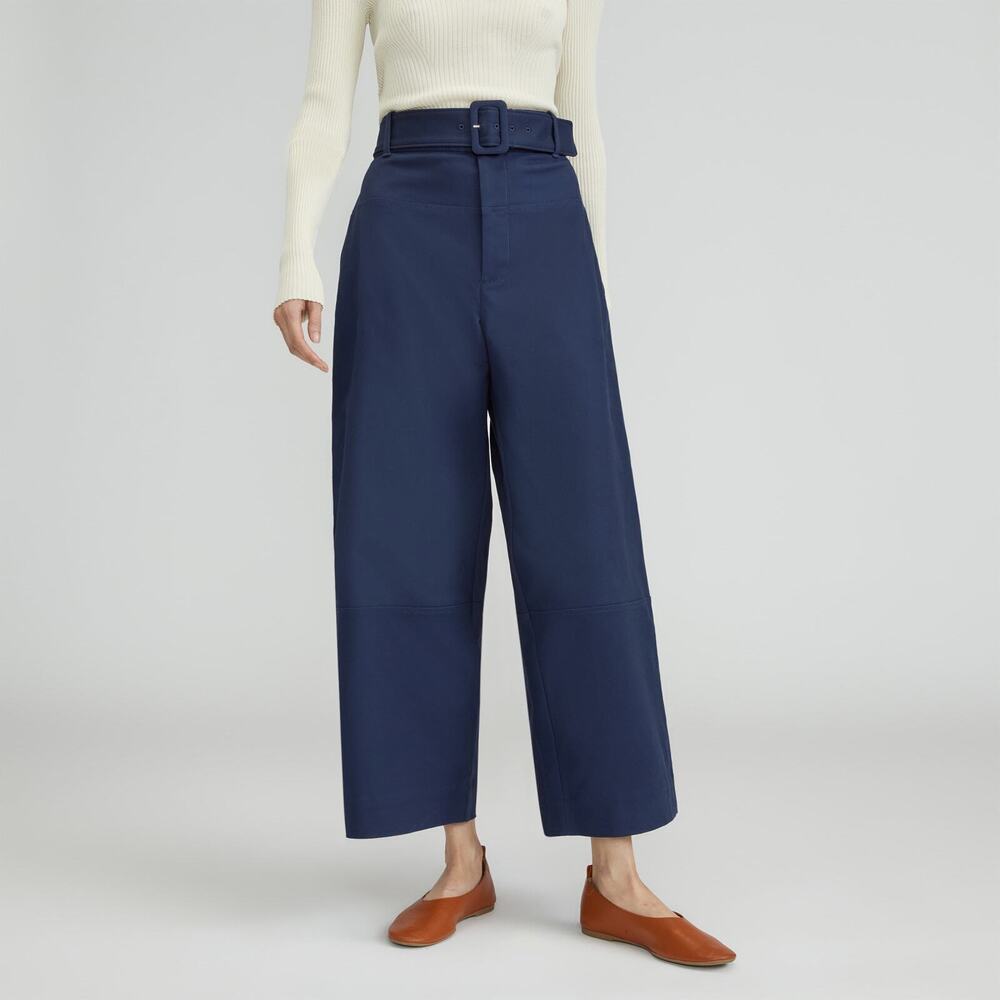 Everlane The Structured Cotton Belted Pant Blue Base - Size 8